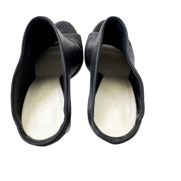 VINCE Leather Allison Open Toe Italian Slides Wooden Heel Black Size 6 - Picture 11 of 14